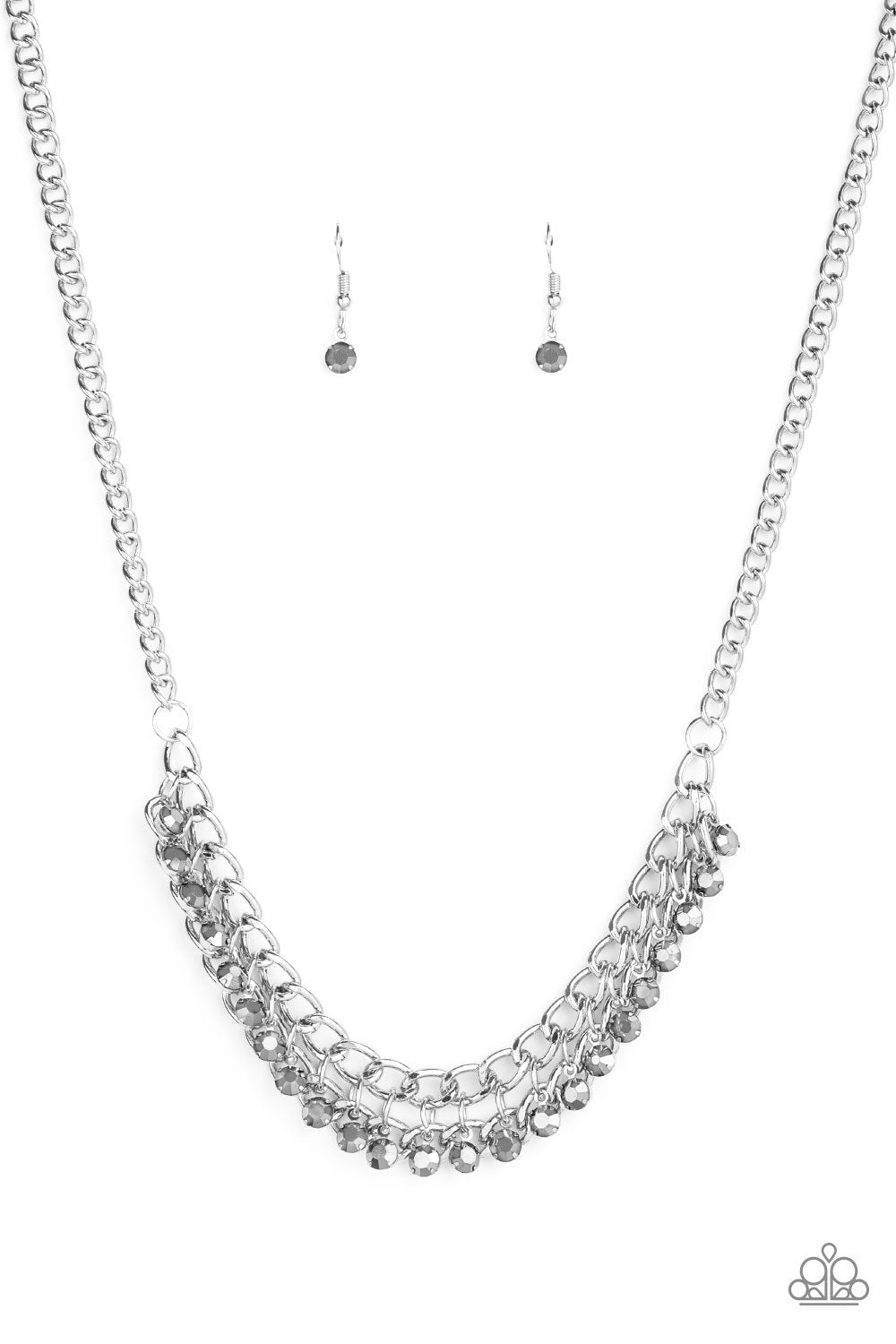 Glow and Grind Silver Hematite Rhinestone Necklace - Paparazzi Accessories- lightbox - CarasShop.com - Paparazzi Jewelry by Cara Jewels