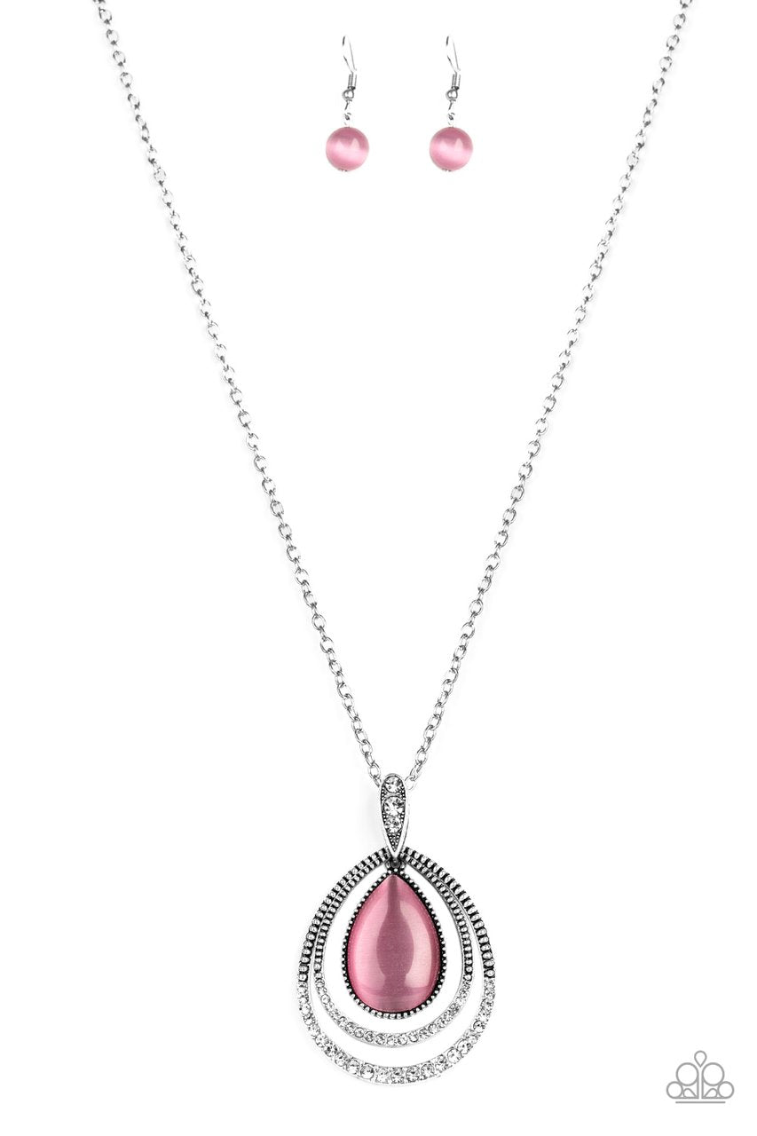 Glow and Tell Pink Teardrop Moonstone Necklace - Paparazzi Accessories - free matching earrings -CarasShop.com - Paparazzi Jewelry by Cara Jewels