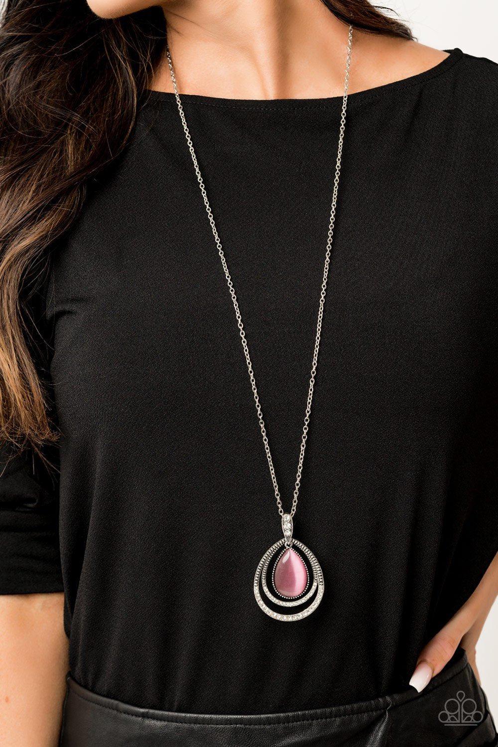 Glow and Tell Pink Teardrop Moonstone Necklace - Paparazzi Accessories- lightbox - CarasShop.com - Paparazzi Jewelry by Cara Jewels