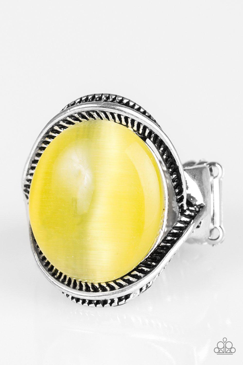 Glow But Sure Yellow Moonstone Ring - Paparazzi Accessories- on model - CarasShop.com - Paparazzi Jewelry by Cara Jewels