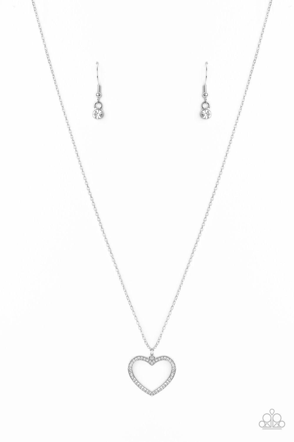 GLOW by Heart White Rhinestone Heart Necklace - Paparazzi Accessories- lightbox - CarasShop.com - Paparazzi Jewelry by Cara Jewels
