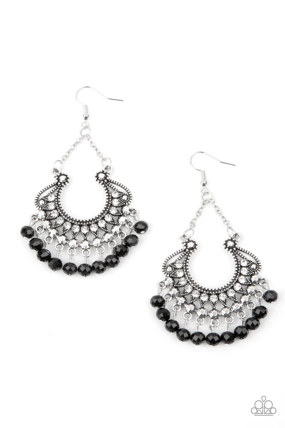 GLOW Down In Frames Black Earrings - Paparazzi Accessories- lightbox - CarasShop.com - Paparazzi Jewelry by Cara Jewels