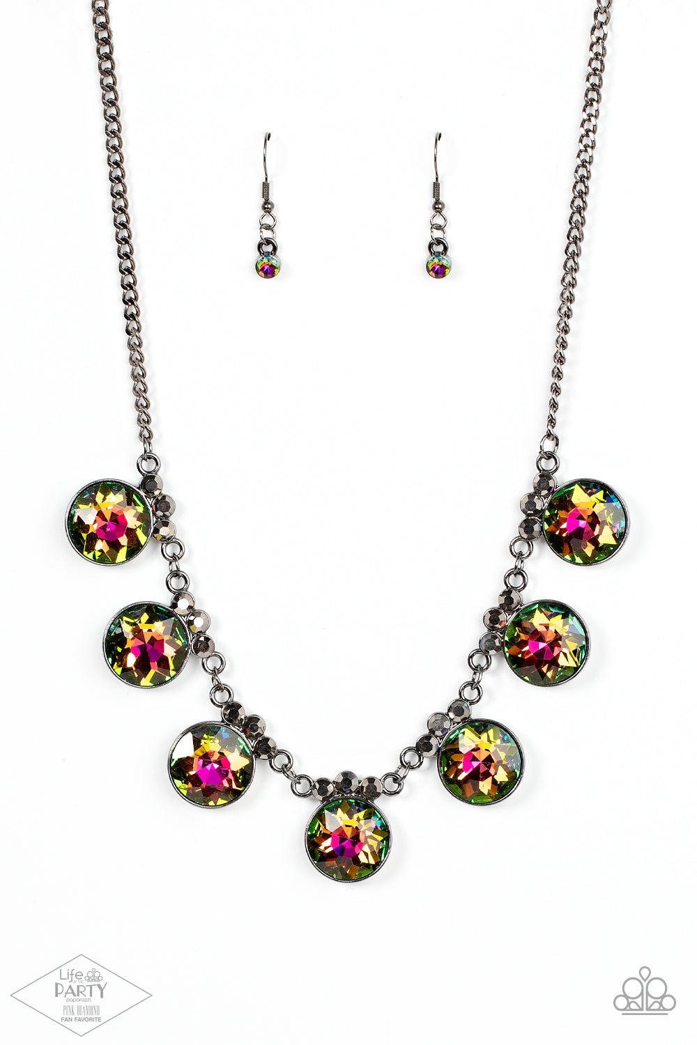 GLOW-Getter Glamour Multi Oil Spill Rhinestone Necklace - Paparazzi Accessories- lightbox - CarasShop.com - Paparazzi Jewelry by Cara Jewels