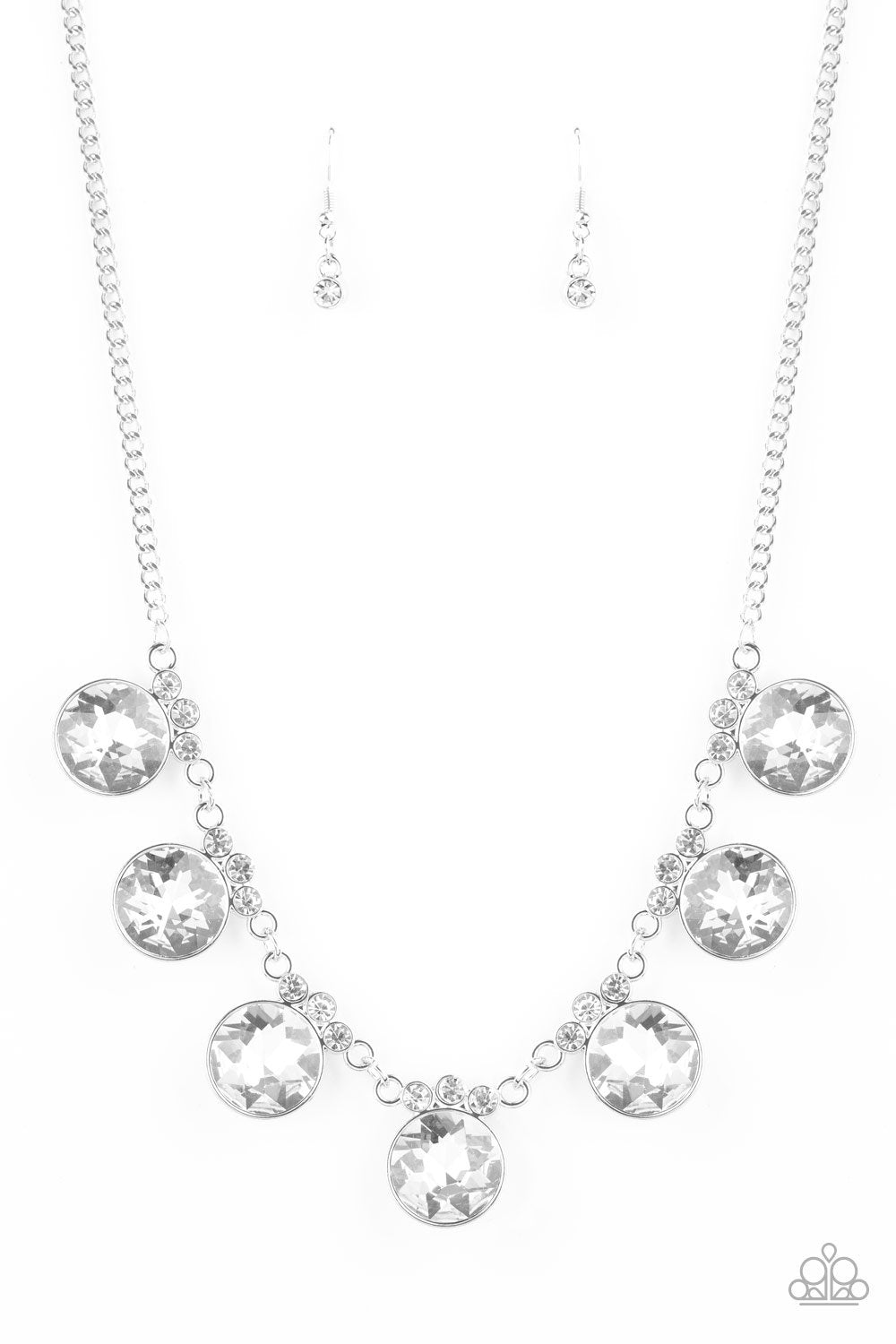GLOW-Getter Glamour White Rhinestone Necklace - Paparazzi Accessories- lightbox - CarasShop.com - Paparazzi Jewelry by Cara Jewels