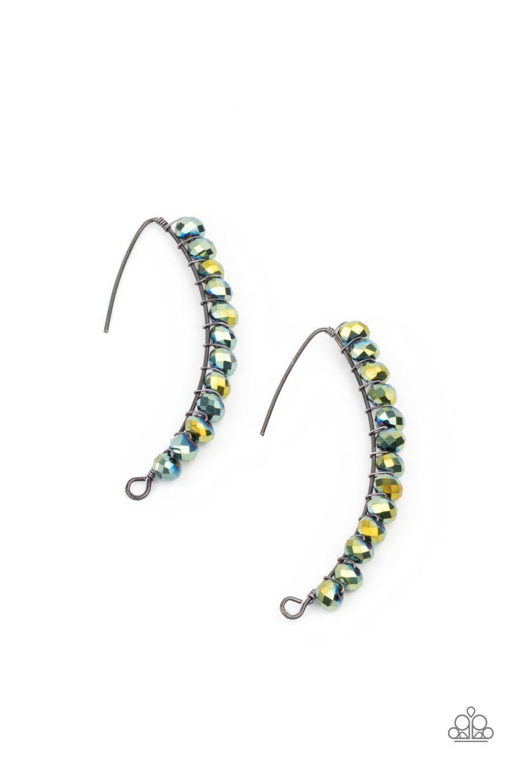GLOW Hanging Fruit Multi Iridescent Blue Rhinestone Post Earrings - Paparazzi Accessories- on model - CarasShop.com - Paparazzi Jewelry by Cara Jewels