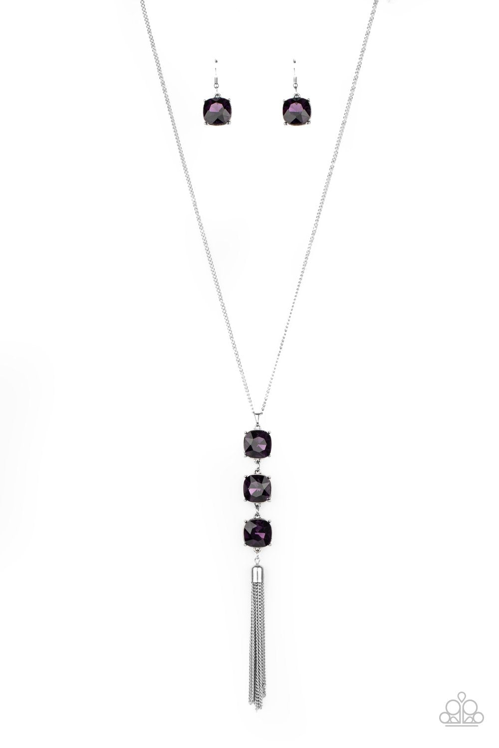 GLOW Me The Money! Purple Rhinestone Necklace - Paparazzi Accessories- lightbox - CarasShop.com - Paparazzi Jewelry by Cara Jewels