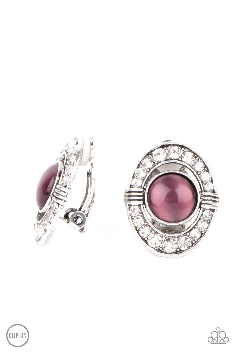 GLOW Of Force Purple Cat's Eye Stone Clip-on Earrings - Paparazzi Accessories- lightbox - CarasShop.com - Paparazzi Jewelry by Cara Jewels