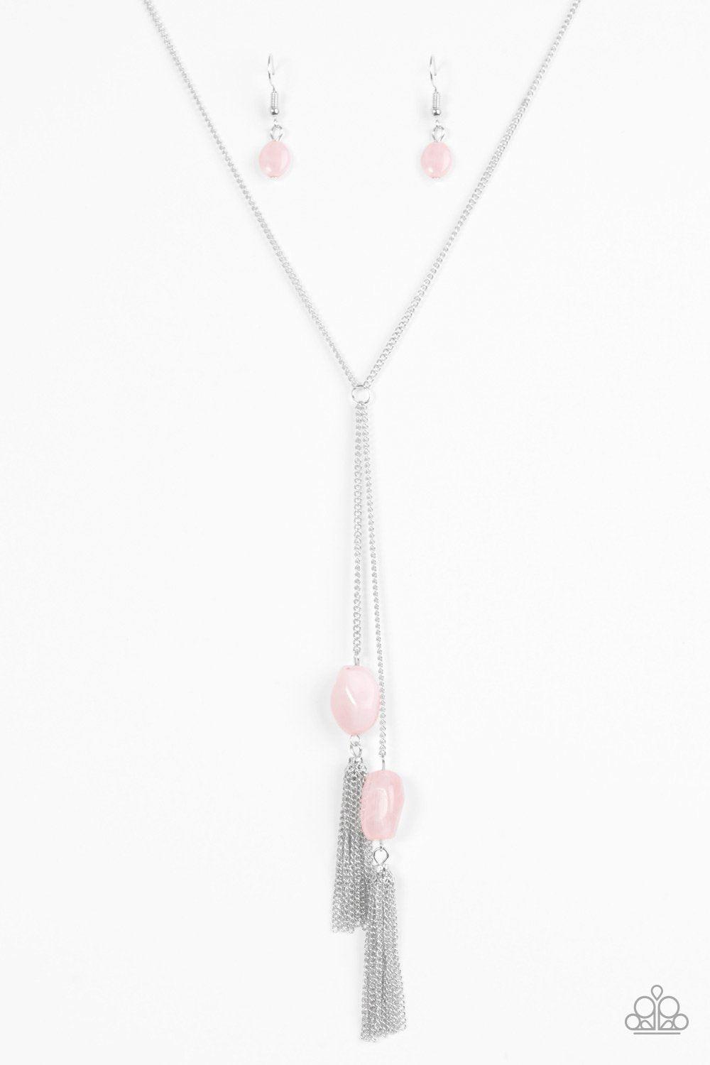 Glow Your Roll Long Pink Moonstone Tassel Necklace - Paparazzi Accessories- lightbox - CarasShop.com - Paparazzi Jewelry by Cara Jewels