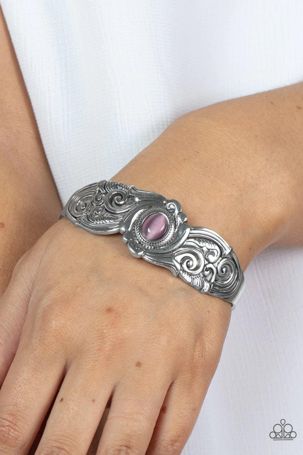 Glowing Enchantment Purple Bracelet - Paparazzi Accessories- on model - CarasShop.com - Paparazzi Jewelry by Cara Jewels