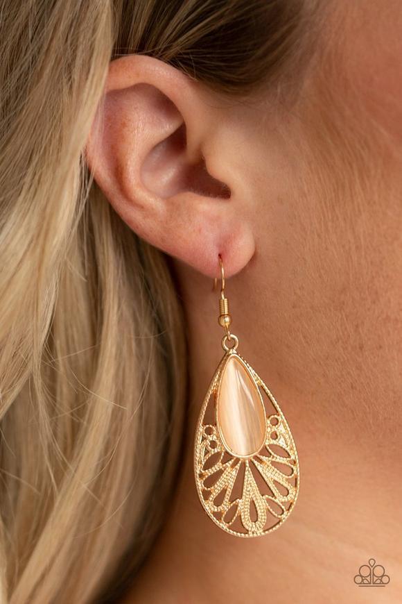 Glowing Tranquility Gold Earrings - Paparazzi Accessories- lightbox - CarasShop.com - Paparazzi Jewelry by Cara Jewels