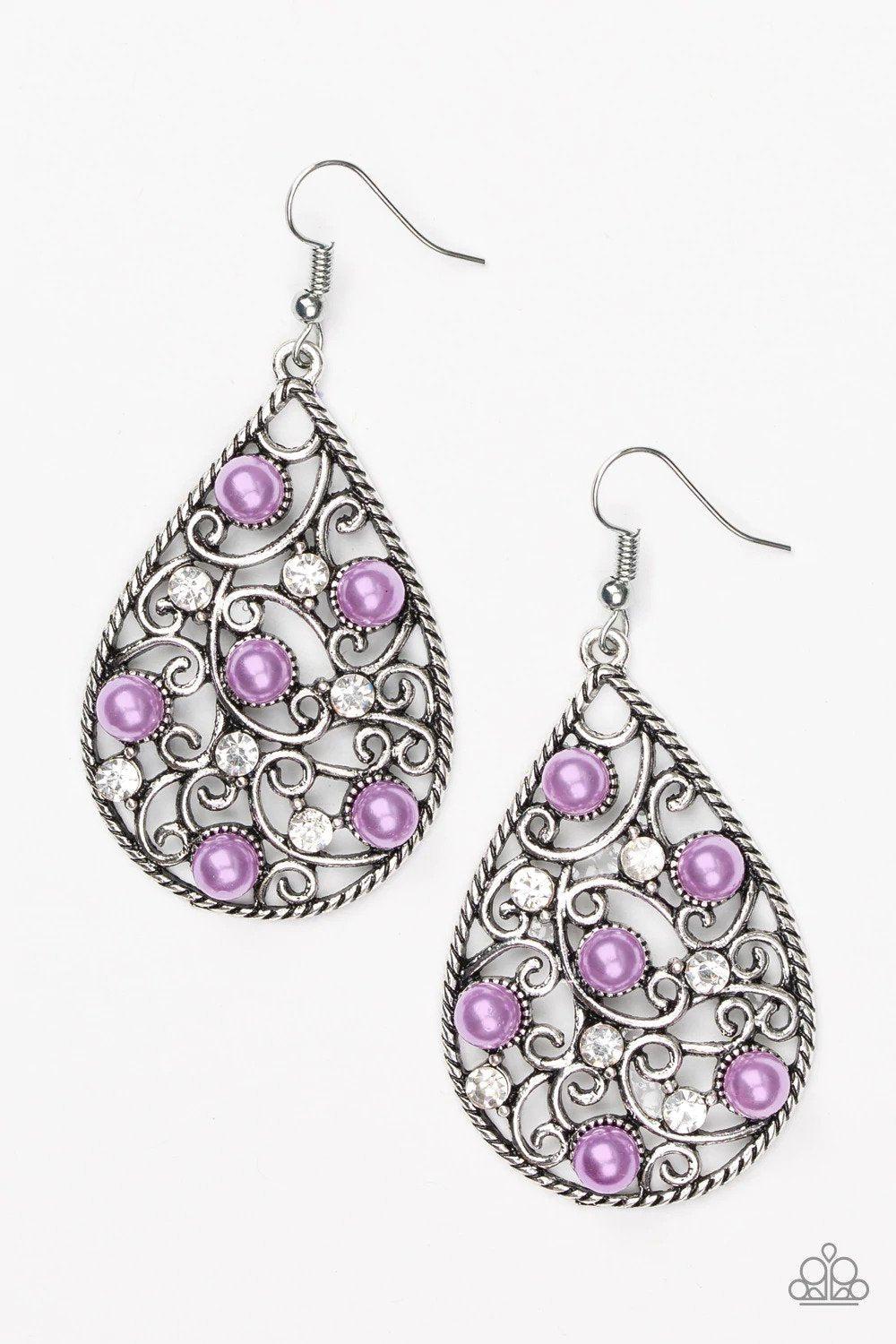 Glowing Vineyards Purple Earrings - Paparazzi Accessories- lightbox - CarasShop.com - Paparazzi Jewelry by Cara Jewels