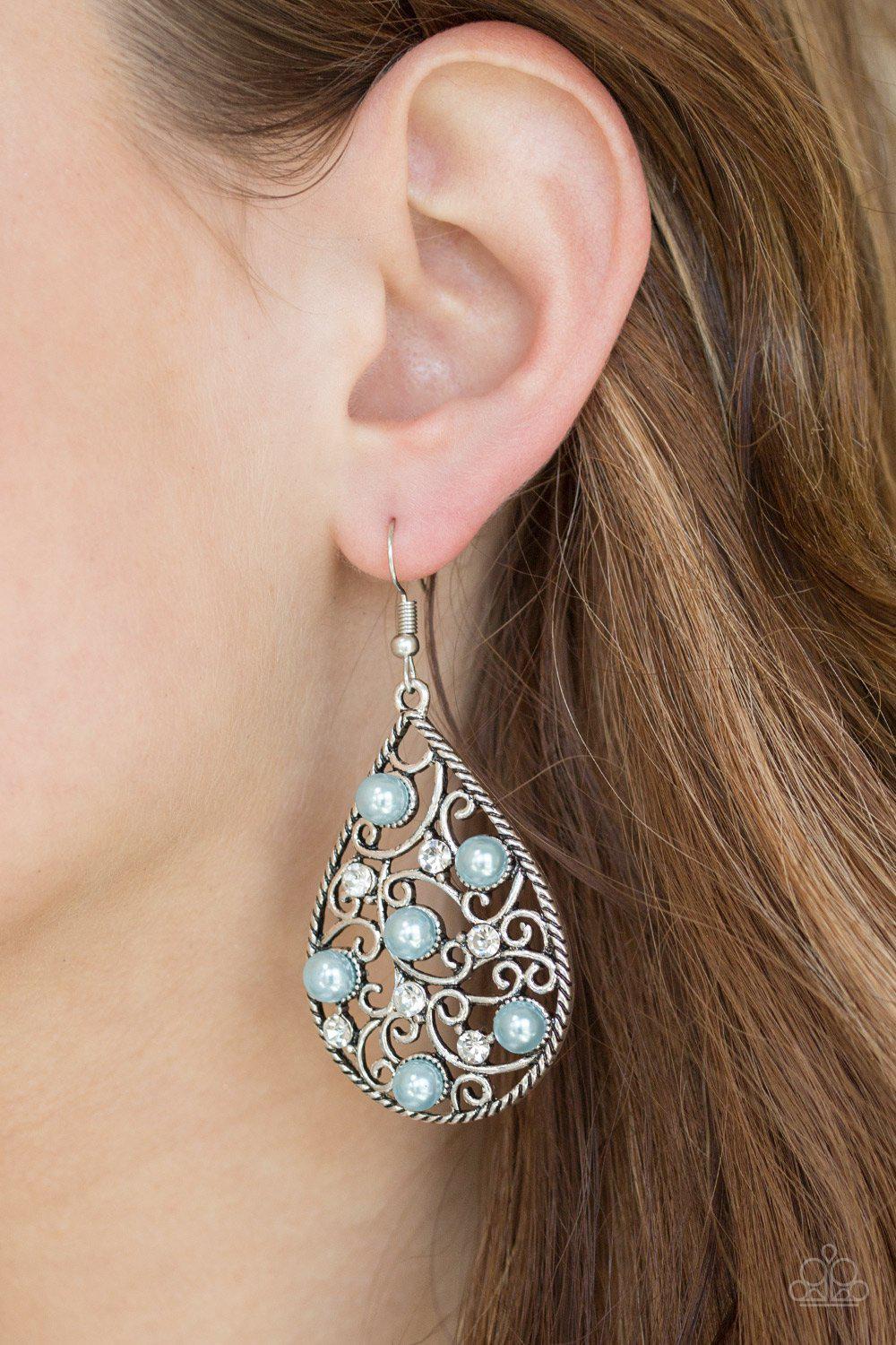 Glowing Vineyards Silver and Blue Pearl Earrings - Paparazzi Accessories- lightbox - CarasShop.com - Paparazzi Jewelry by Cara Jewels