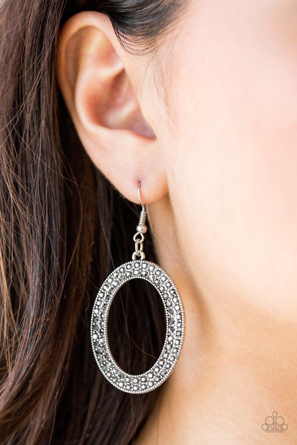 Go Down In Glitter Silver Hematite Earrings - Paparazzi Accessories- lightbox - CarasShop.com - Paparazzi Jewelry by Cara Jewels