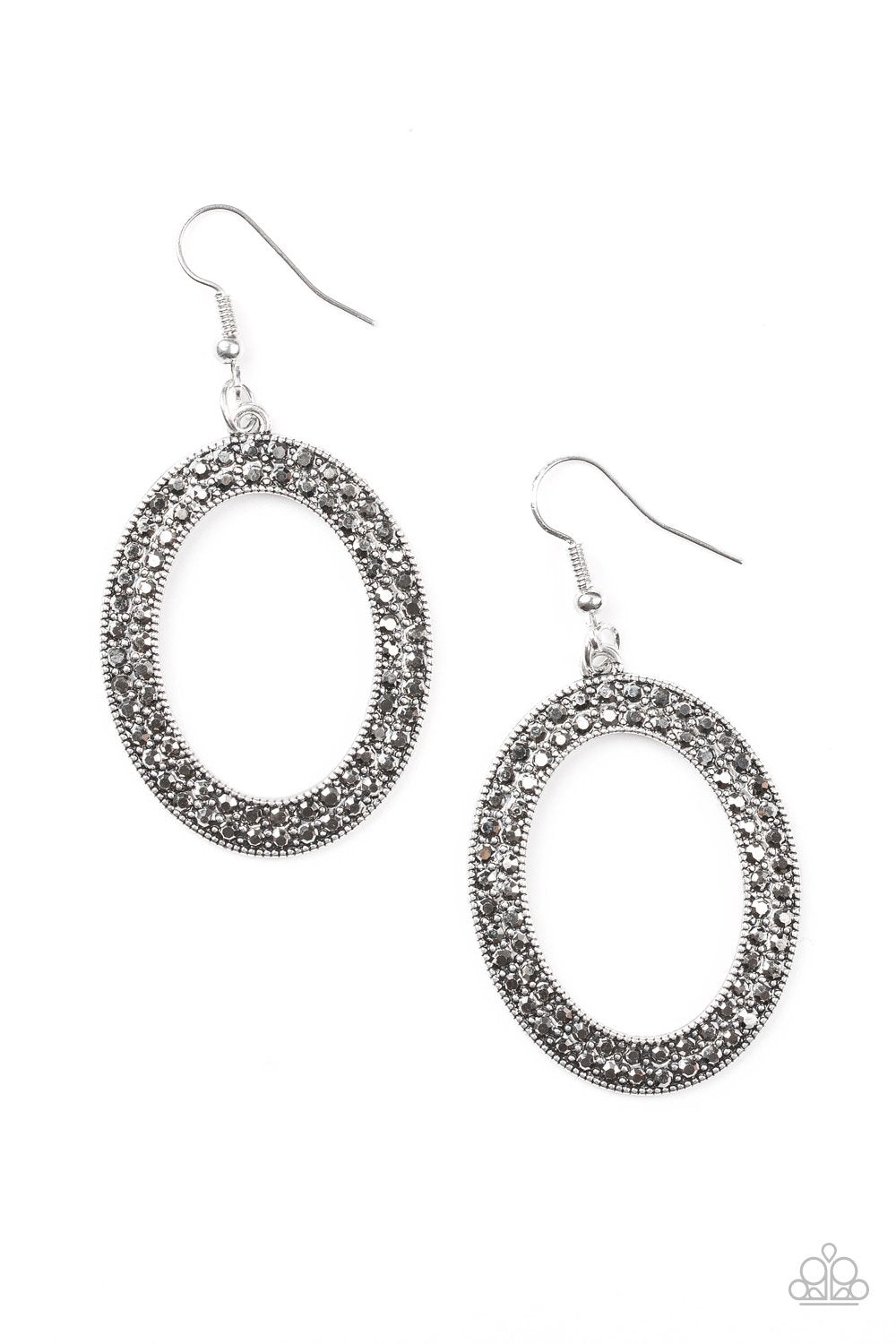 Go Down In Glitter Silver Hematite Earrings - Paparazzi Accessories- on model - CarasShop.com - Paparazzi Jewelry by Cara Jewels