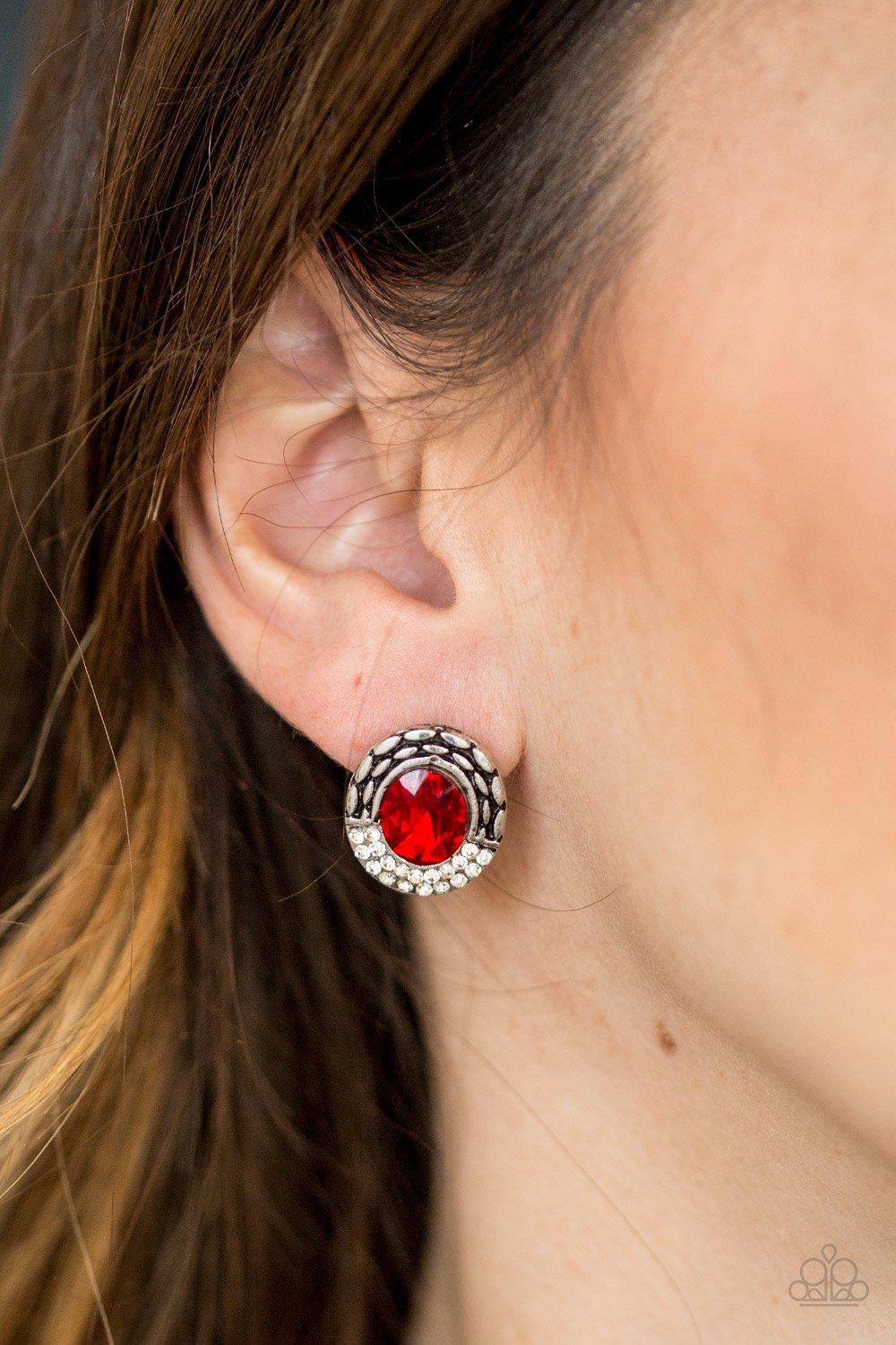 Go Go Glitter Red Post Earrings - Paparazzi Accessories- lightbox - CarasShop.com - Paparazzi Jewelry by Cara Jewels