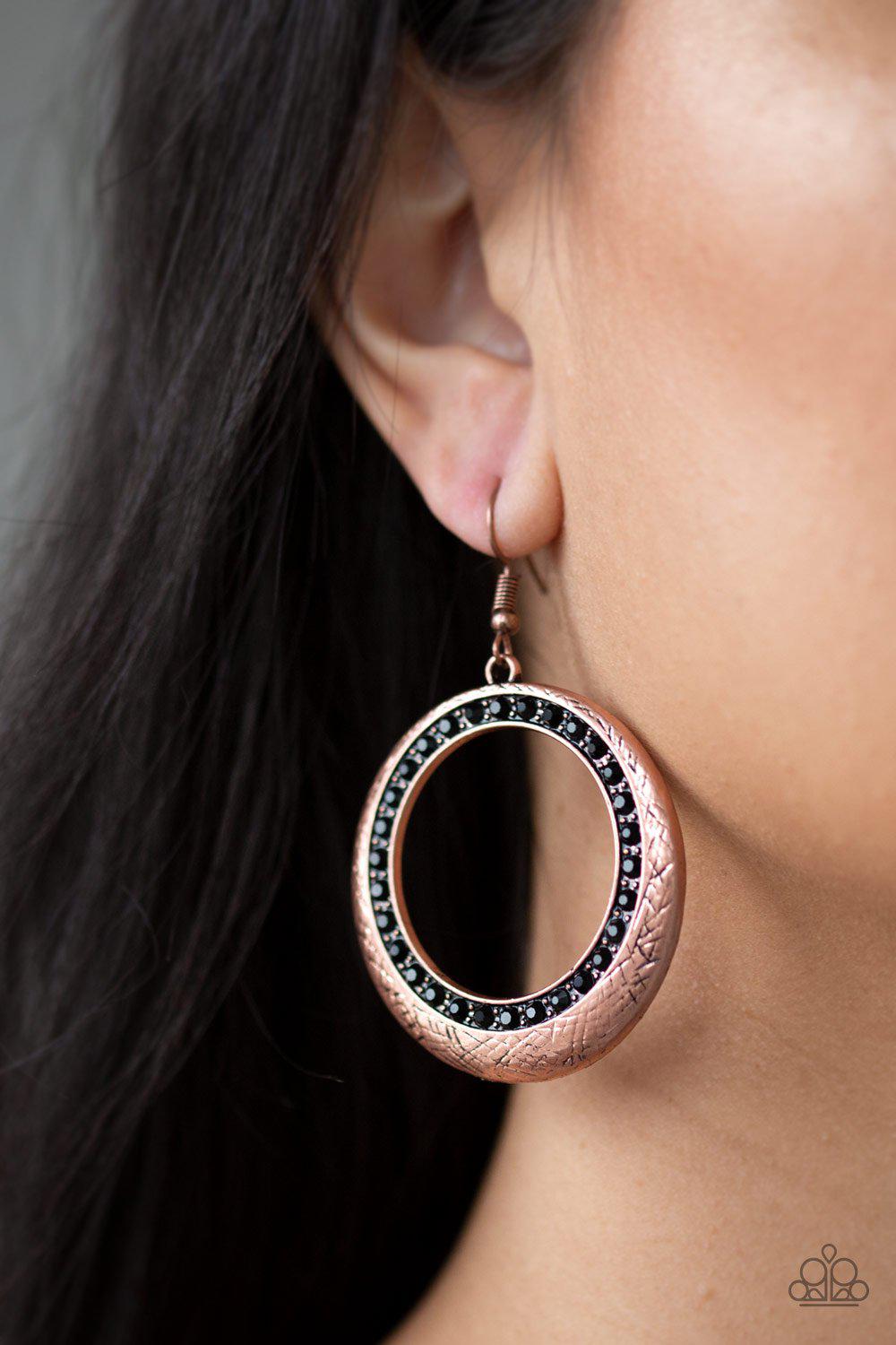 Go Go Glow Copper and Black Gem Earrings - Paparazzi Accessories- lightbox - CarasShop.com - Paparazzi Jewelry by Cara Jewels