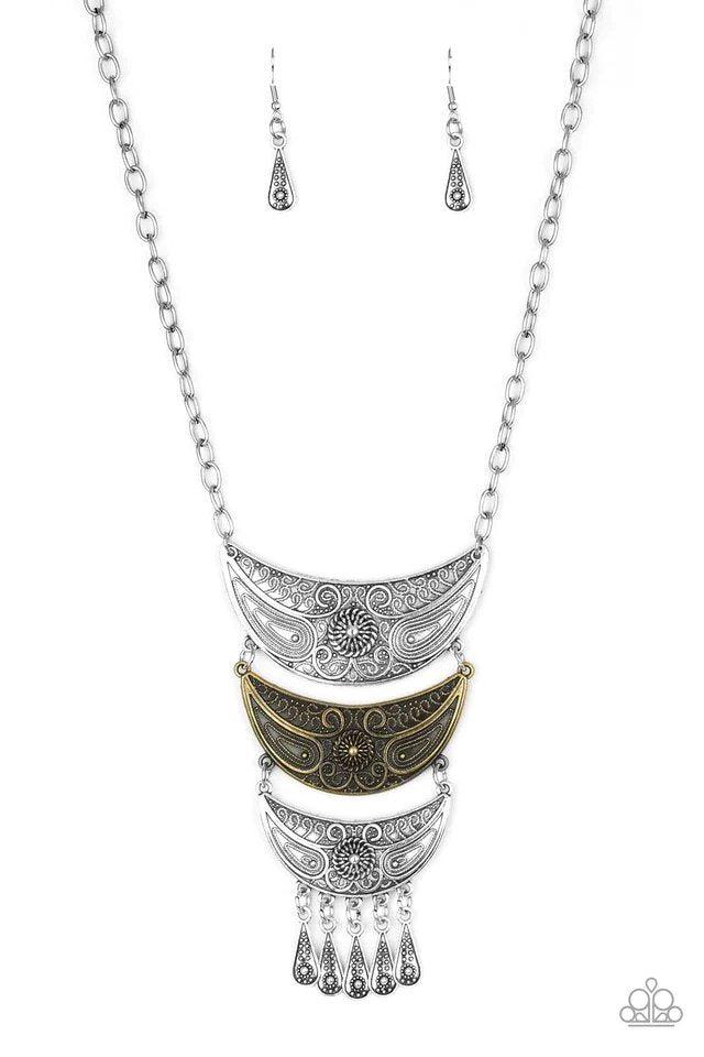 Go STEER-Crazy Multi Silver & Brass Necklace - Paparazzi Accessories- lightbox - CarasShop.com - Paparazzi Jewelry by Cara Jewels