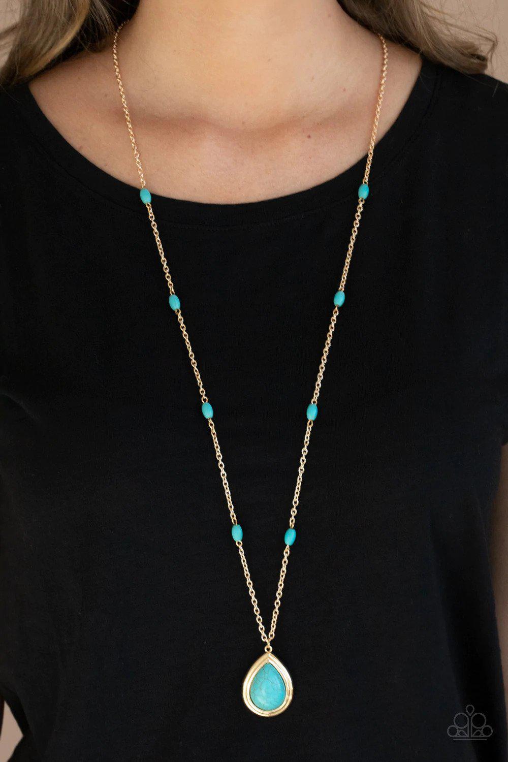 Go Tell It On The MESA Gold Necklace - Paparazzi Accessories- on model - CarasShop.com - Paparazzi Jewelry by Cara Jewels