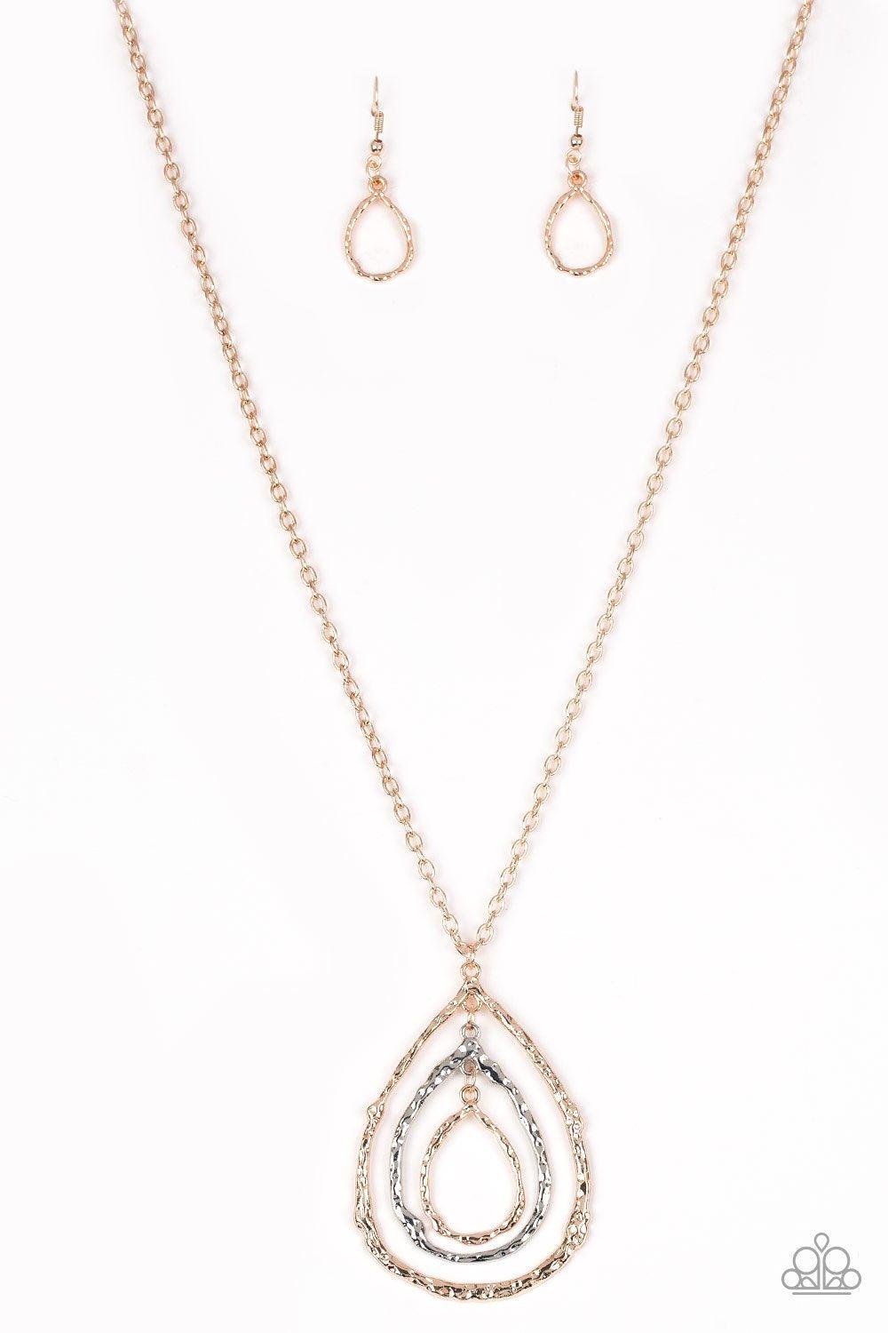 Going For Grit Rose Gold and Silver Teardrop Necklace - Paparazzi Accessories- lightbox - CarasShop.com - Paparazzi Jewelry by Cara Jewels