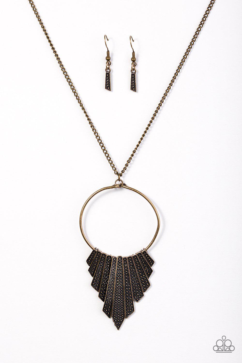 Going Gladiator Brass Necklace - Paparazzi Accessories - free matching earrings -CarasShop.com - Paparazzi Jewelry by Cara Jewels