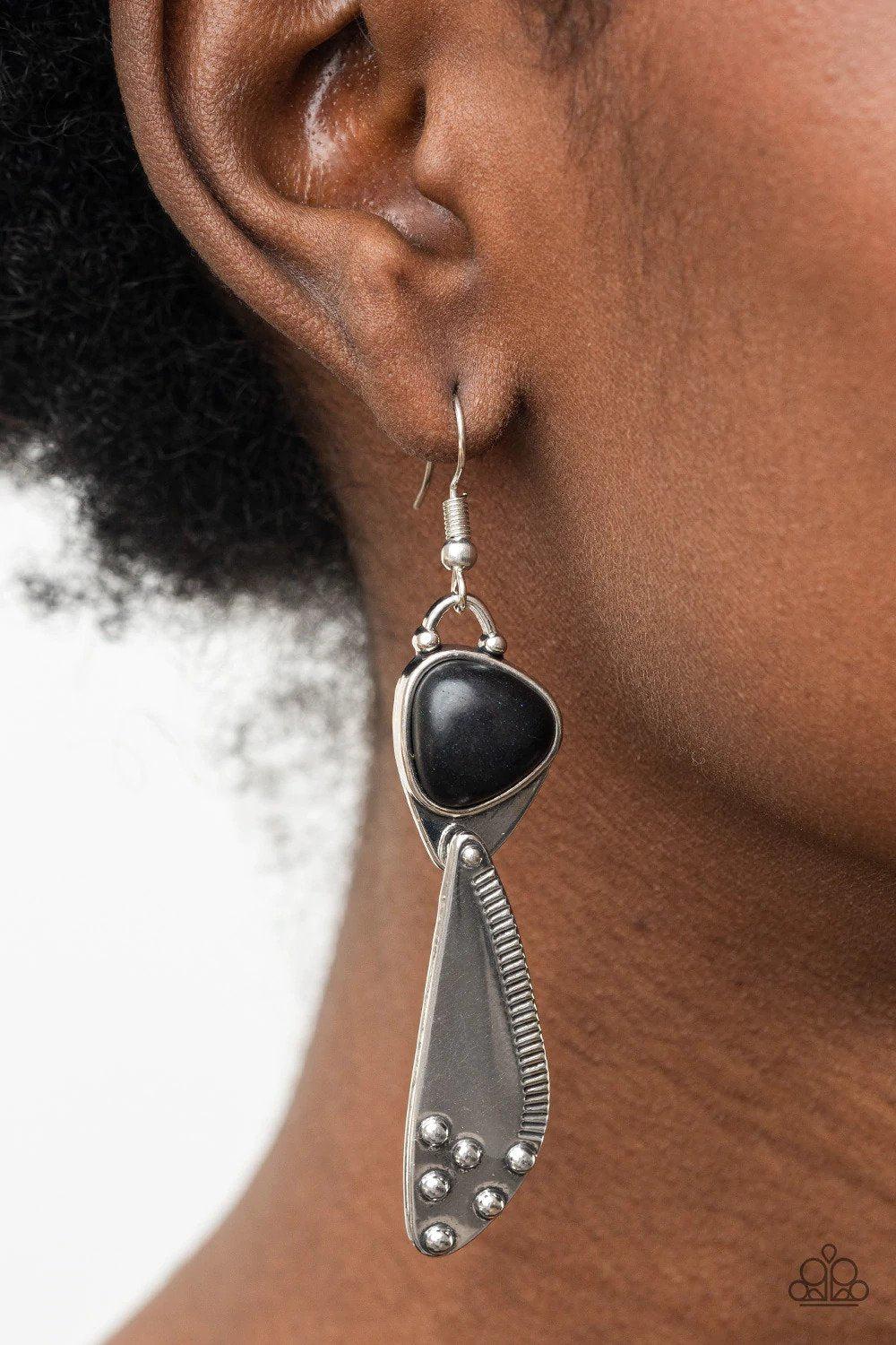 Going Green Goddess Black Earrings - Paparazzi Accessories- on model - CarasShop.com - Paparazzi Jewelry by Cara Jewels