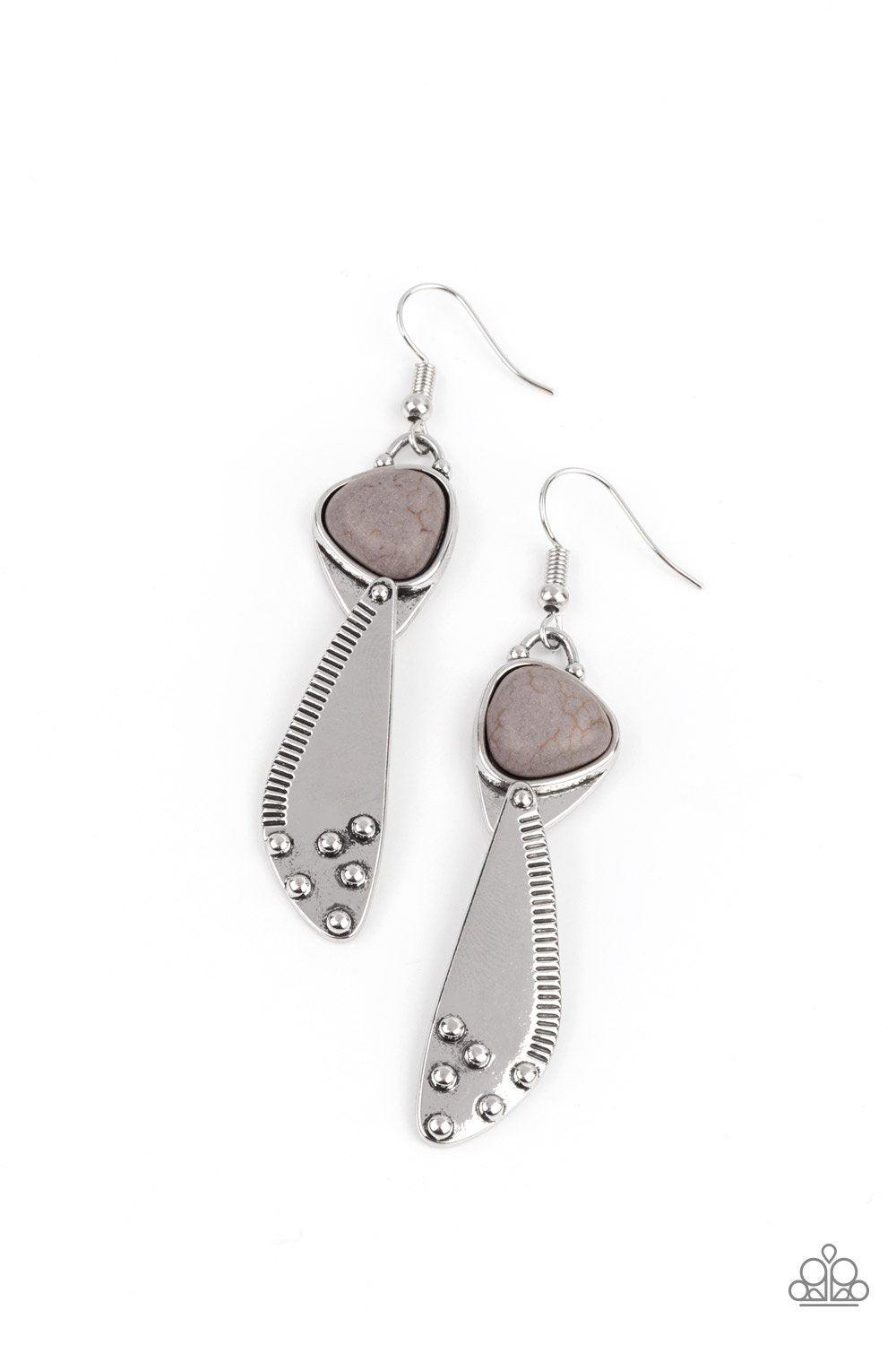 Going-Green Goddess Silver Stone Earrings - Paparazzi Accessories- lightbox - CarasShop.com - Paparazzi Jewelry by Cara Jewels