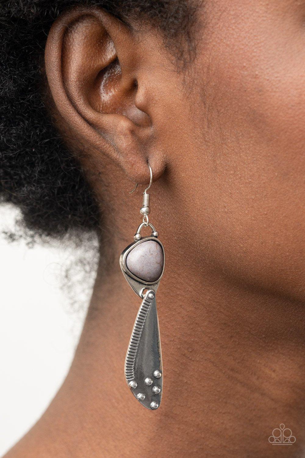 Going-Green Goddess Silver Stone Earrings - Paparazzi Accessories- on model - CarasShop.com - Paparazzi Jewelry by Cara Jewels