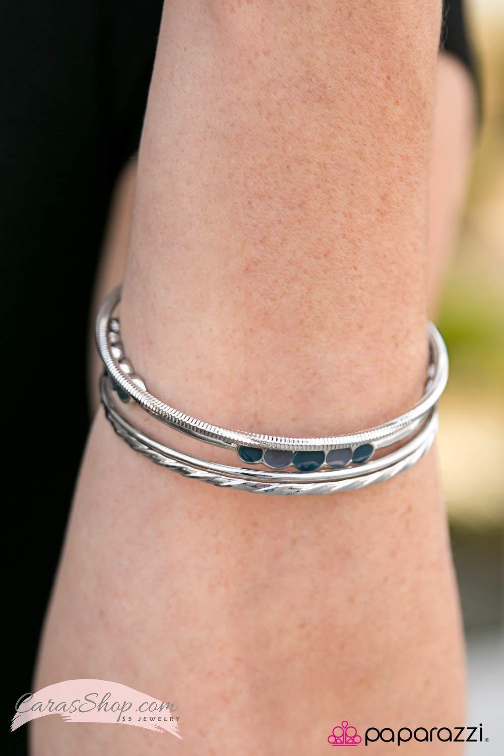 Going Gypsy Silver and Blue Bangle Bracelet Set - Paparazzi Accessories- lightbox - CarasShop.com - Paparazzi Jewelry by Cara Jewels