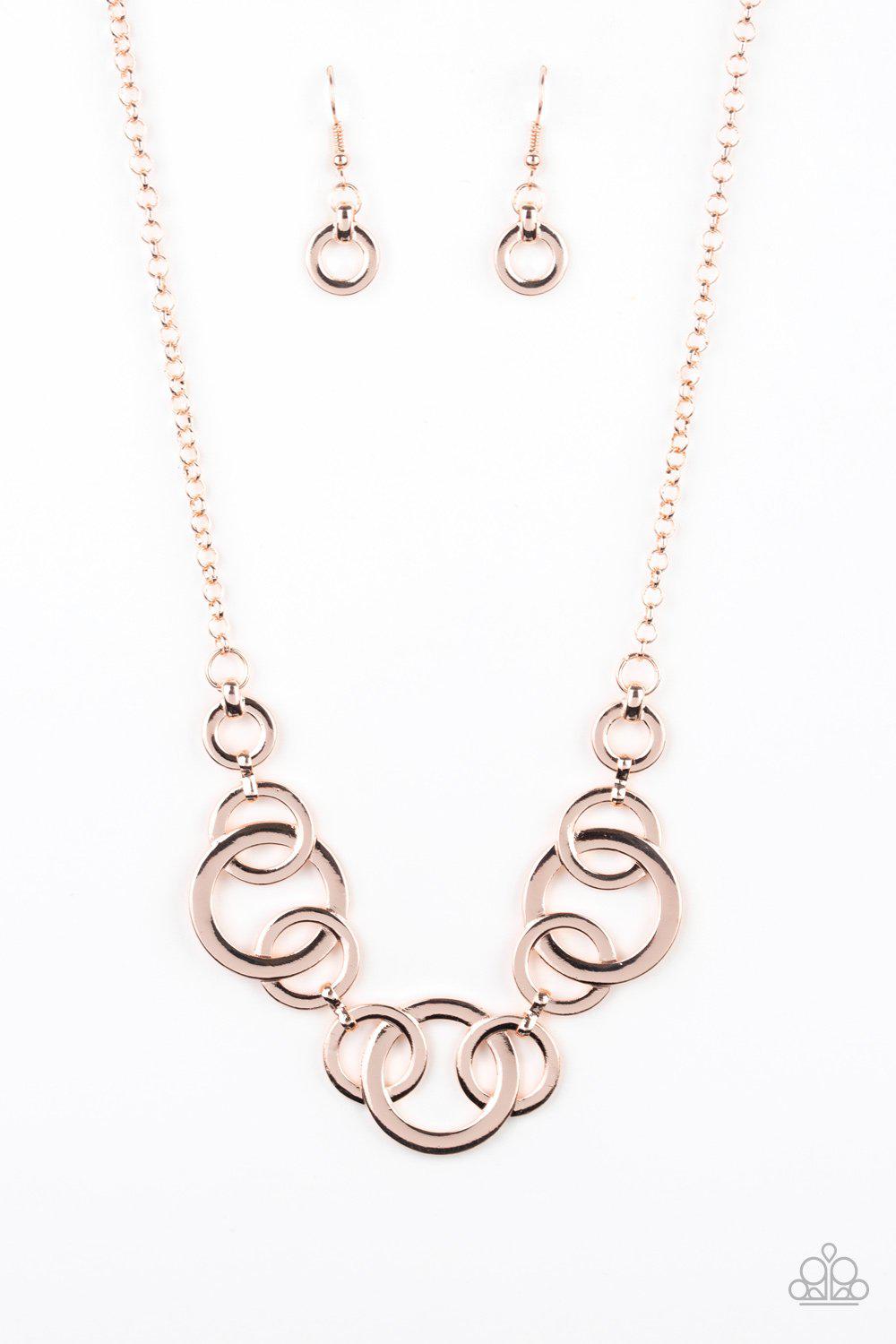 Going In Circles Rose Gold Necklace - Paparazzi Accessories - free matching earrings -CarasShop.com - Paparazzi Jewelry by Cara Jewels