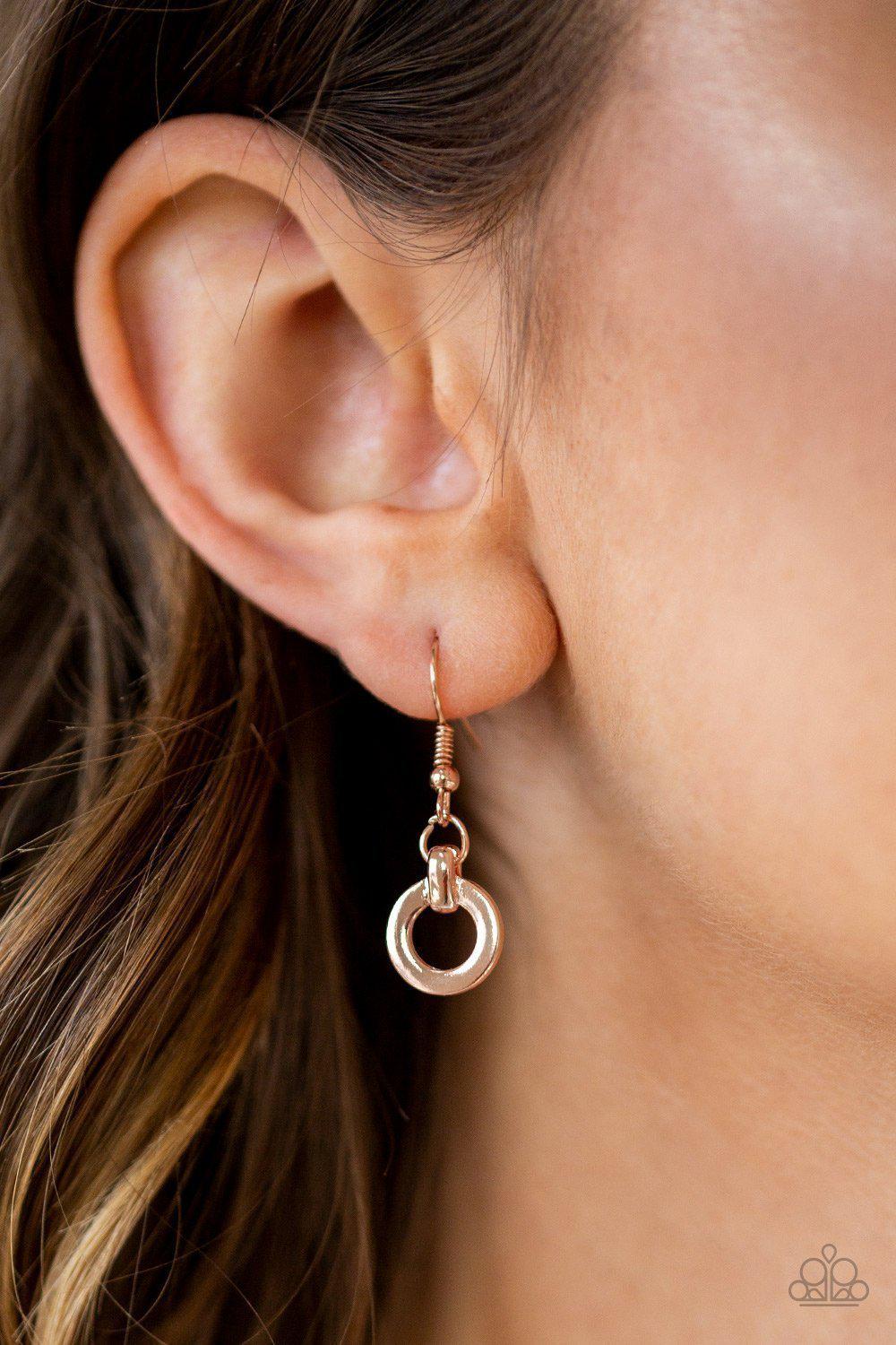 Going In Circles Rose Gold Necklace - Paparazzi Accessories- on model - CarasShop.com - Paparazzi Jewelry by Cara Jewels