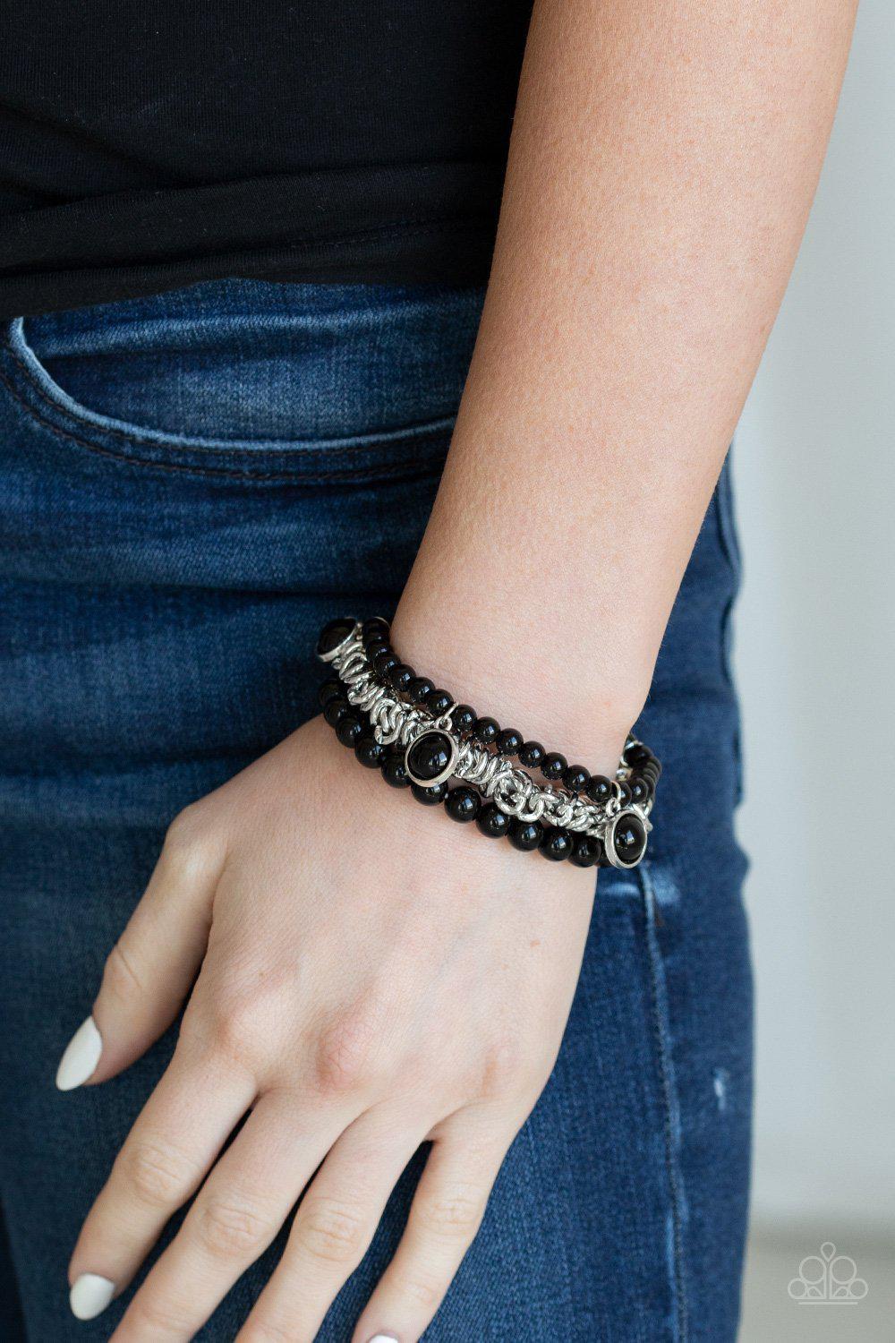 Good Vibes Only Black Bracelet - Paparazzi Accessories- on model - CarasShop.com - Paparazzi Jewelry by Cara Jewels
