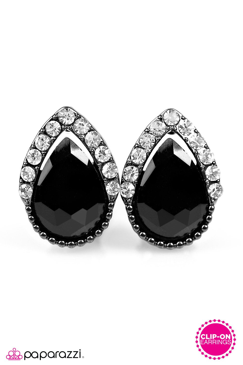 Goodnight Kiss Black and White Rhinestone Clip-on Earrings - Paparazzi Accessories- lightbox - CarasShop.com - Paparazzi Jewelry by Cara Jewels