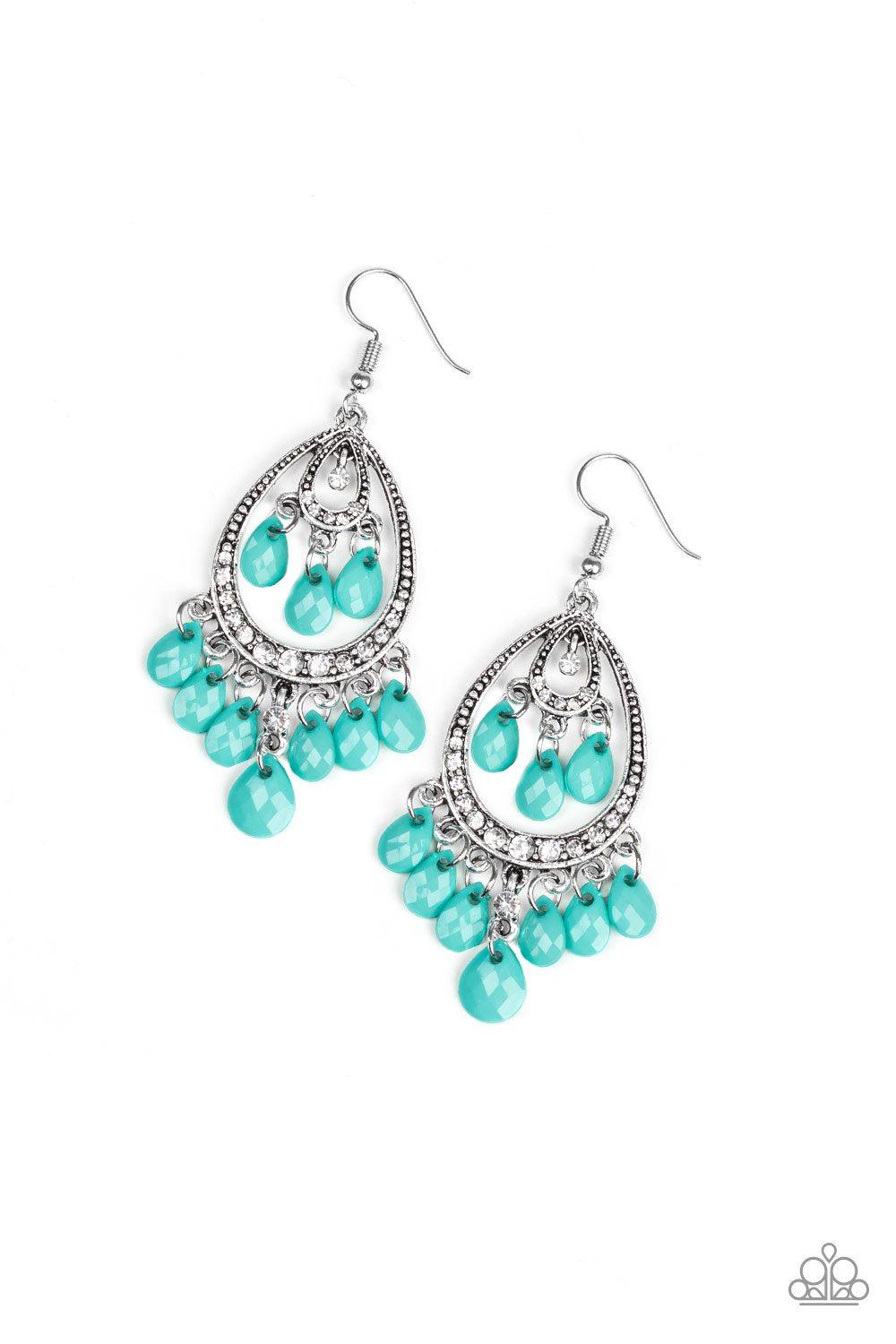 Gorgeously Genie Blue and Silver Earrings - Paparazzi Accessories- on model - CarasShop.com - Paparazzi Jewelry by Cara Jewels