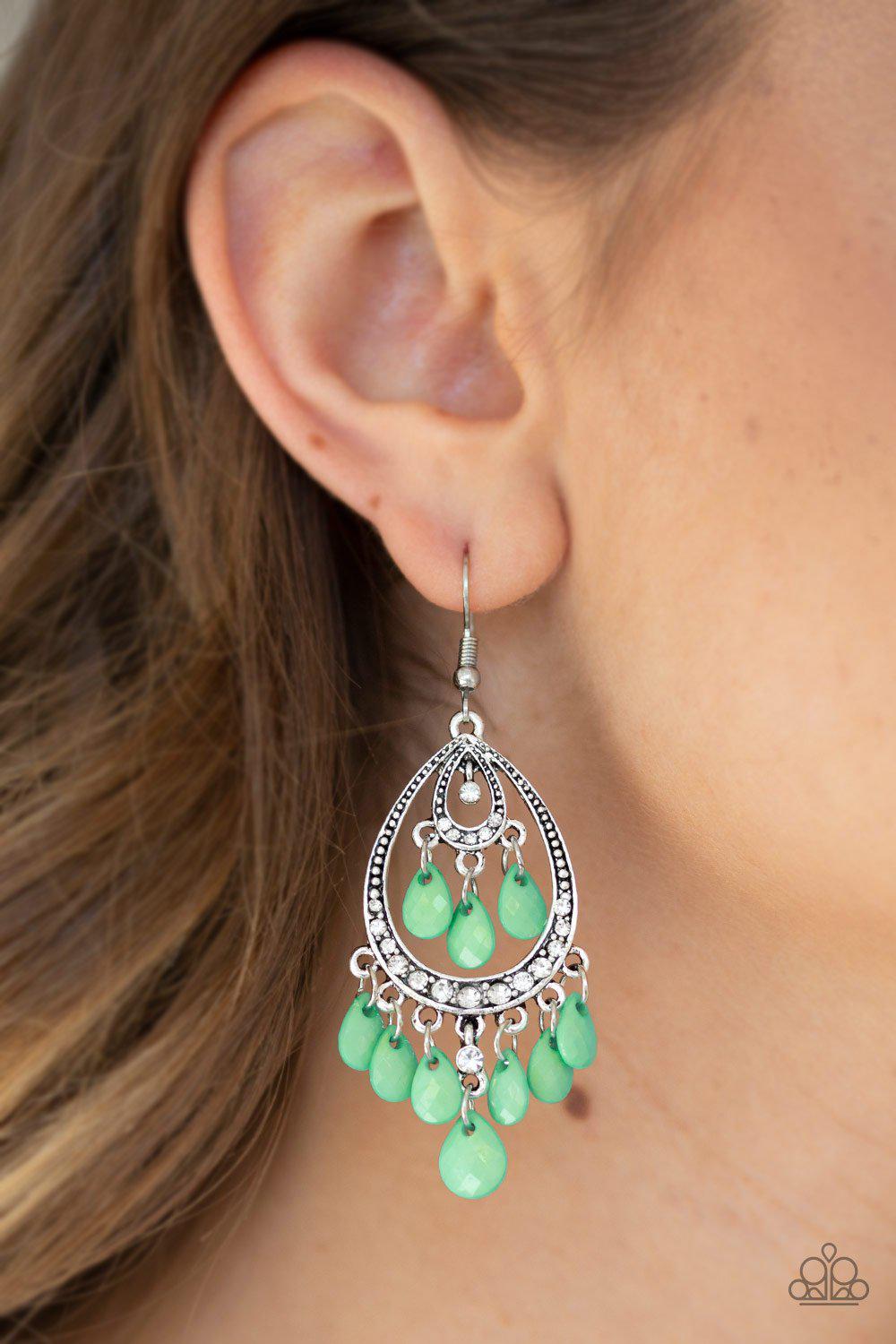 Gorgeously Genie Green Earrings - Paparazzi Accessories- lightbox - CarasShop.com - Paparazzi Jewelry by Cara Jewels
