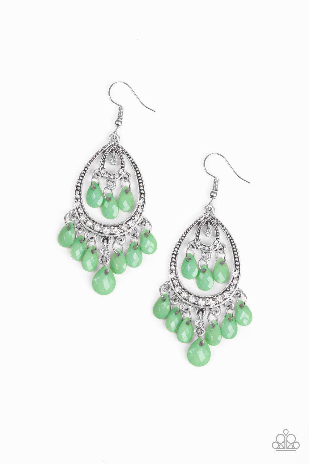 Gorgeously Genie Green Earrings - Paparazzi Accessories- on model - CarasShop.com - Paparazzi Jewelry by Cara Jewels