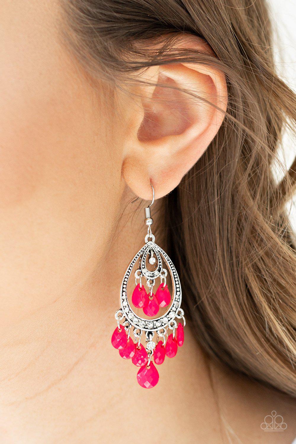 Gorgeously Genie Pink Earrings - Paparazzi Accessories- lightbox - CarasShop.com - Paparazzi Jewelry by Cara Jewels