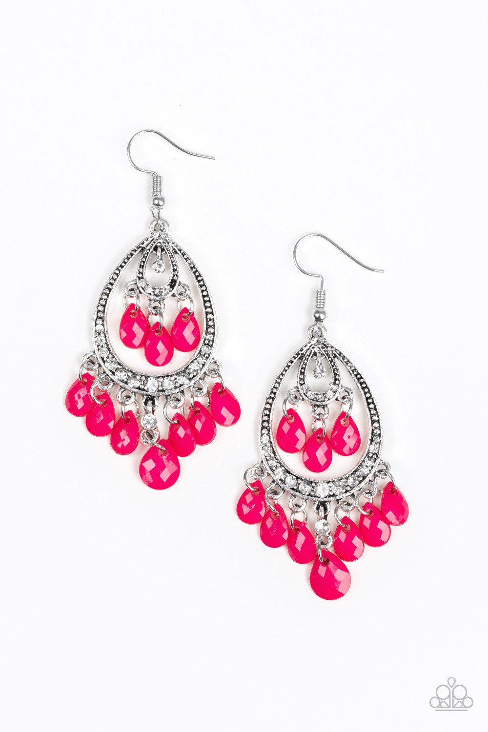 Gorgeously Genie Pink Earrings - Paparazzi Accessories- on model - CarasShop.com - Paparazzi Jewelry by Cara Jewels