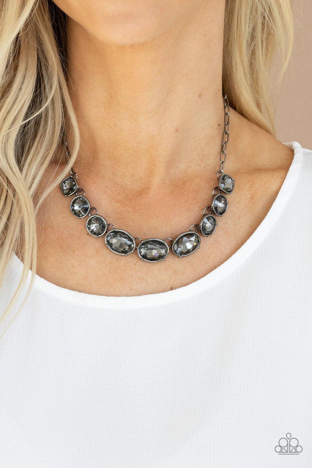 Gorgeously Glacial Black Necklace - Paparazzi Accessories- on model - CarasShop.com - Paparazzi Jewelry by Cara Jewels