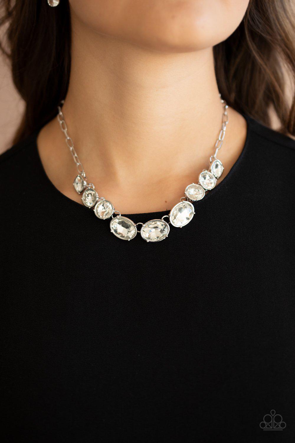Gorgeously Glacial White Rhinestone Necklace - Paparazzi Accessories- on model - CarasShop.com - Paparazzi Jewelry by Cara Jewels