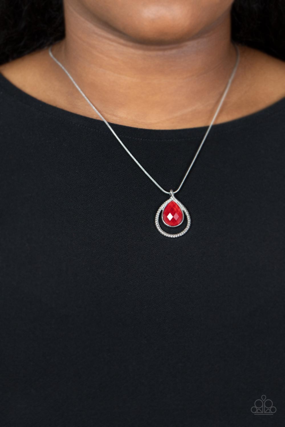 Gorgeously Glimmering Red Gem Necklace - Paparazzi Accessories- on model - CarasShop.com - Paparazzi Jewelry by Cara Jewels