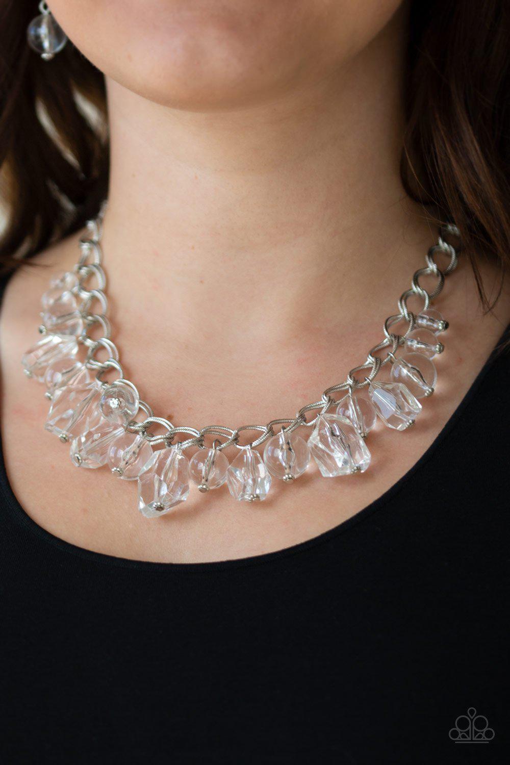 Gorgeously Globetrotter White Necklace - Paparazzi Accessories- on model - CarasShop.com - Paparazzi Jewelry by Cara Jewels