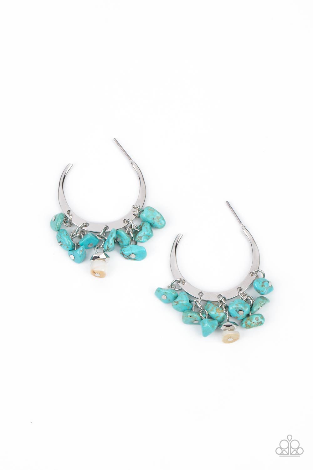 Gorgeously Grounding Turquoise Blue Pebble Hoop Earrings - Paparazzi Accessories- lightbox - CarasShop.com - Paparazzi Jewelry by Cara Jewels