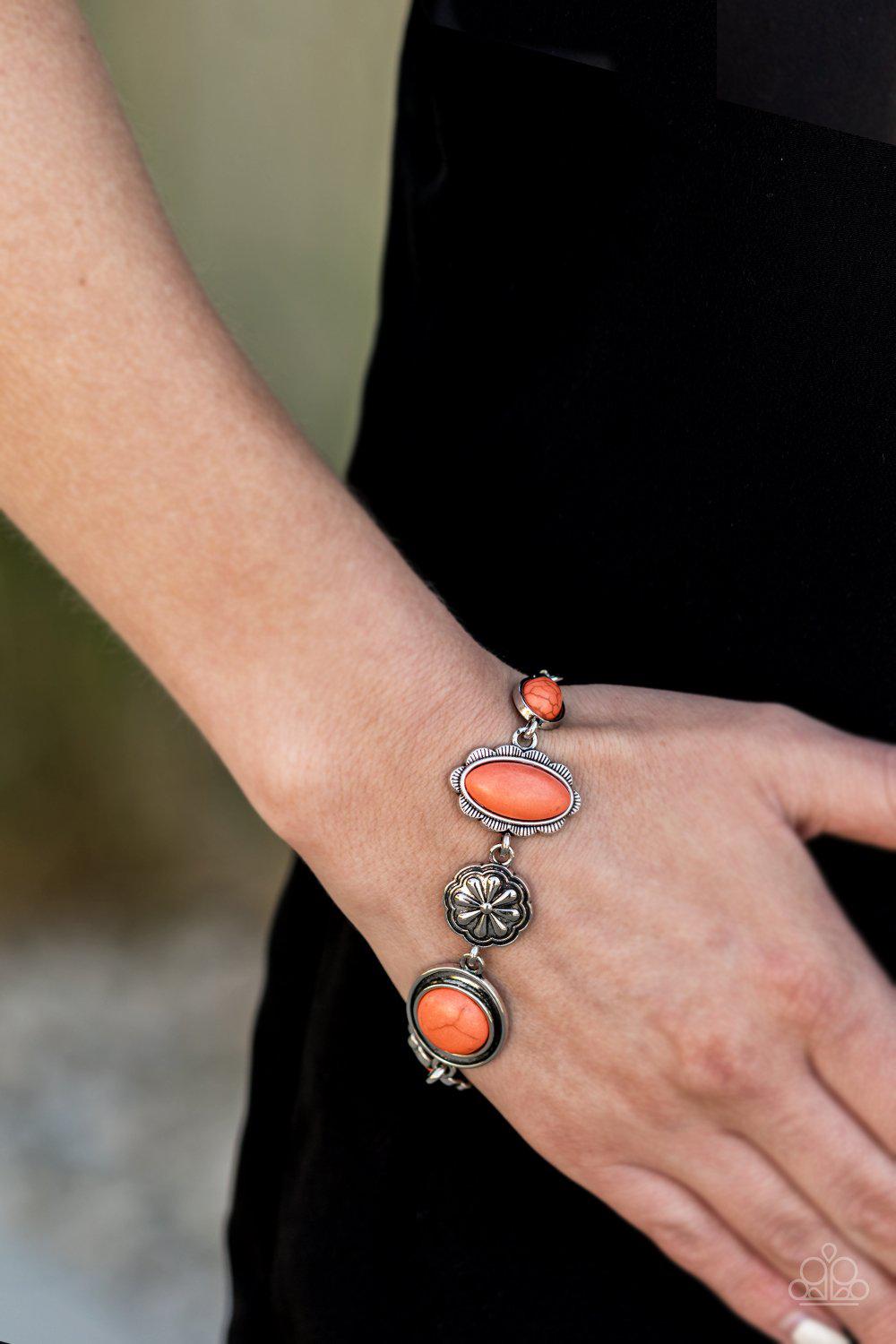 Gorgeously Groundskeeper Orange Stone Bracelet - Paparazzi Accessories- on model - CarasShop.com - Paparazzi Jewelry by Cara Jewels