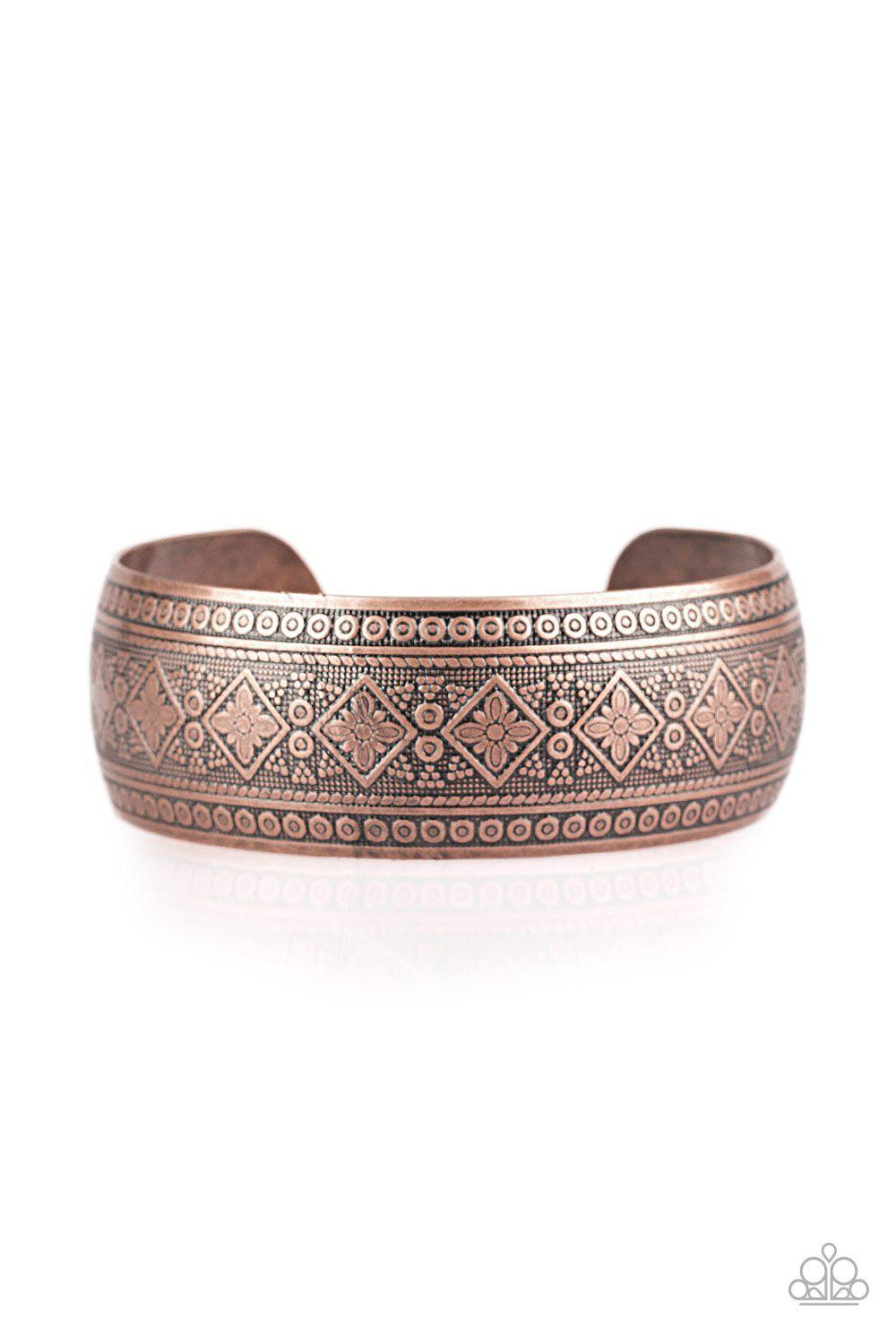 Gorgeously Gypsy Copper Cuff Bracelet - Paparazzi Accessories- on model - CarasShop.com - Paparazzi Jewelry by Cara Jewels