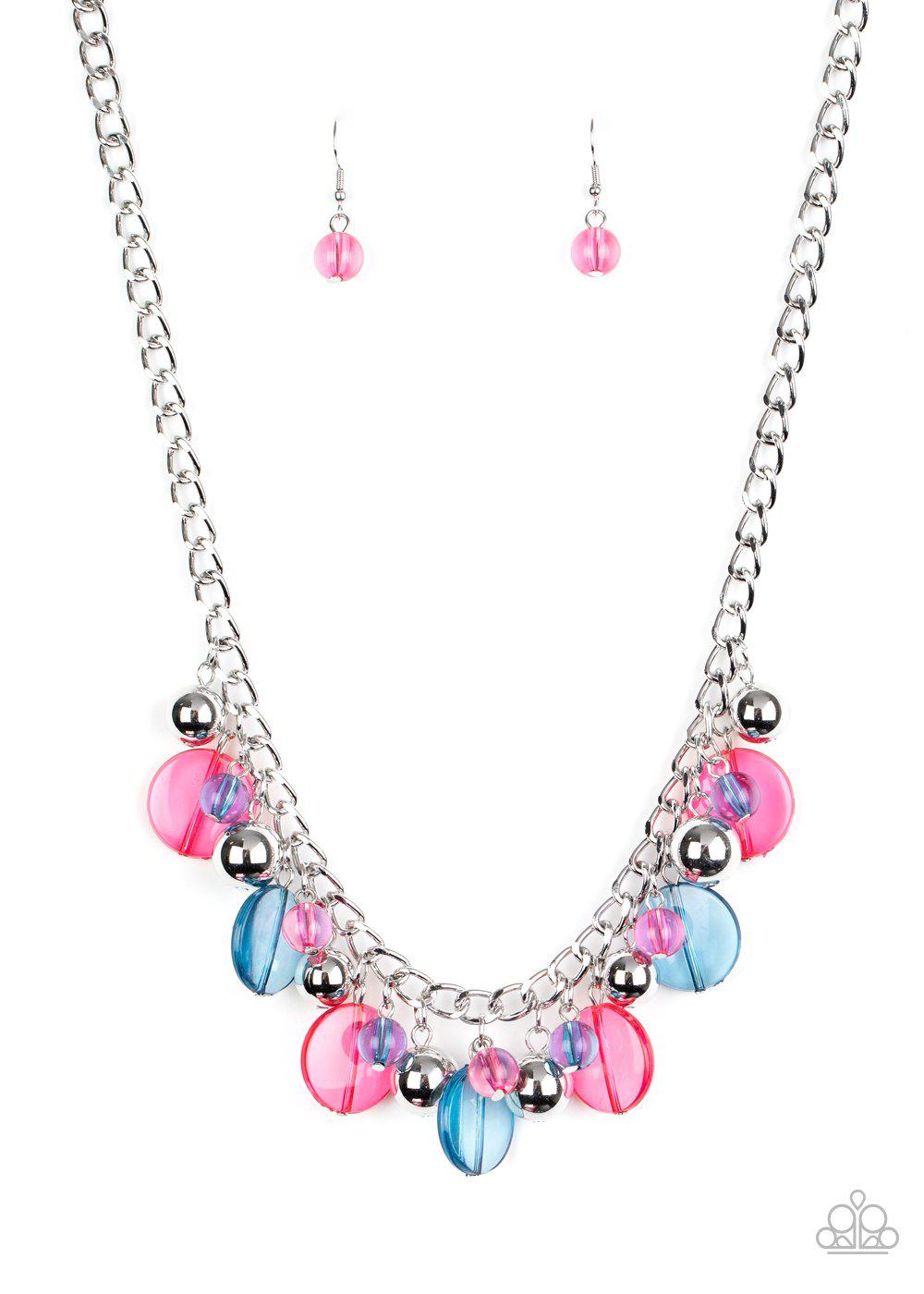 Gossip Glam Multi-color Pink and Blue Necklace - Paparazzi Accessories - free matching earrings -CarasShop.com - Paparazzi Jewelry by Cara Jewels
