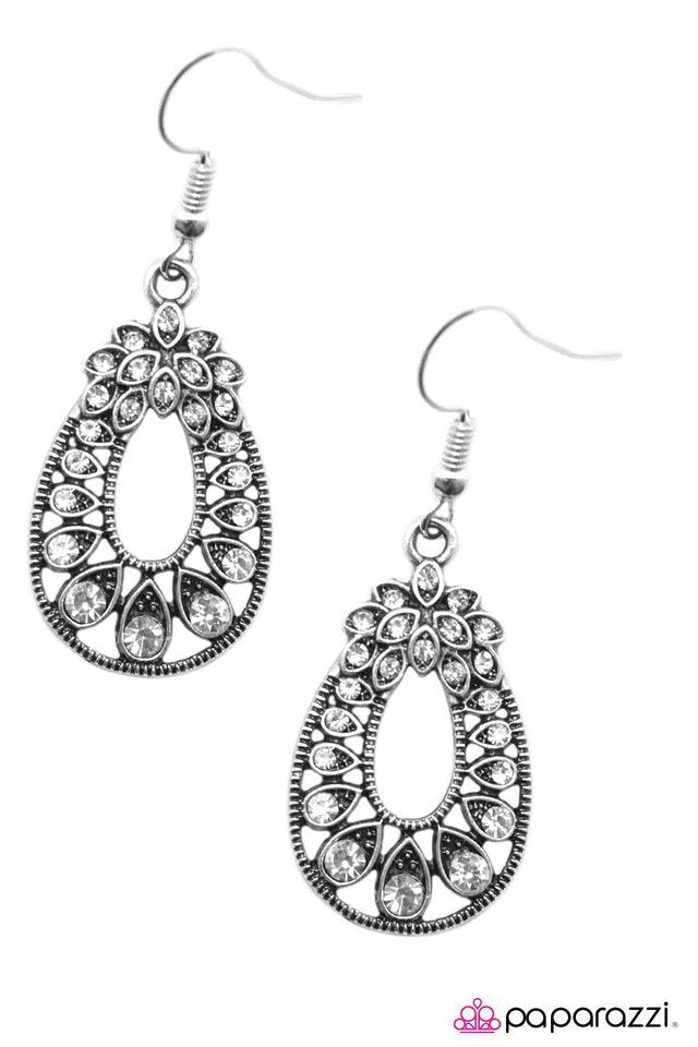 Got Glam? White Rhinestone Earrings - Paparazzi Accessories- lightbox - CarasShop.com - Paparazzi Jewelry by Cara Jewels