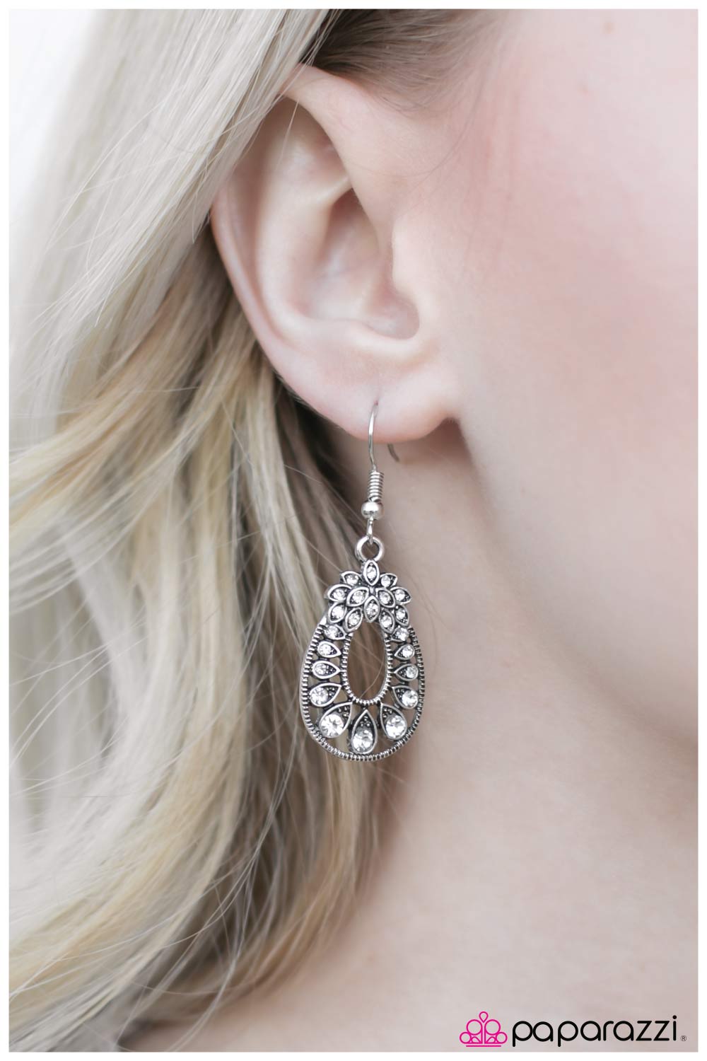 Got Glam? White Rhinestone Earrings - Paparazzi Accessories- on model - CarasShop.com - Paparazzi Jewelry by Cara Jewels