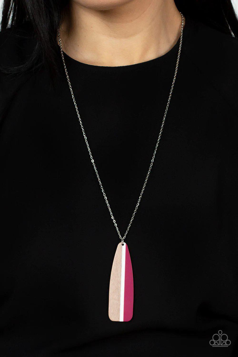 Grab a Paddle Pink Wood Necklace - Paparazzi Accessories- on model - CarasShop.com - Paparazzi Jewelry by Cara Jewels