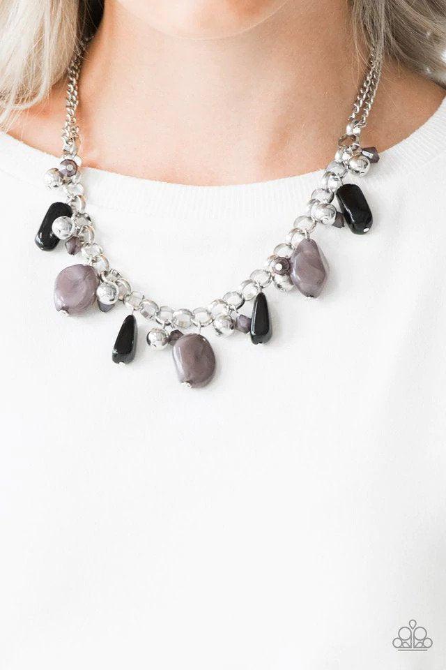 Grand Canyon Grotto Black Necklace - Paparazzi Accessories- on model - CarasShop.com - Paparazzi Jewelry by Cara Jewels