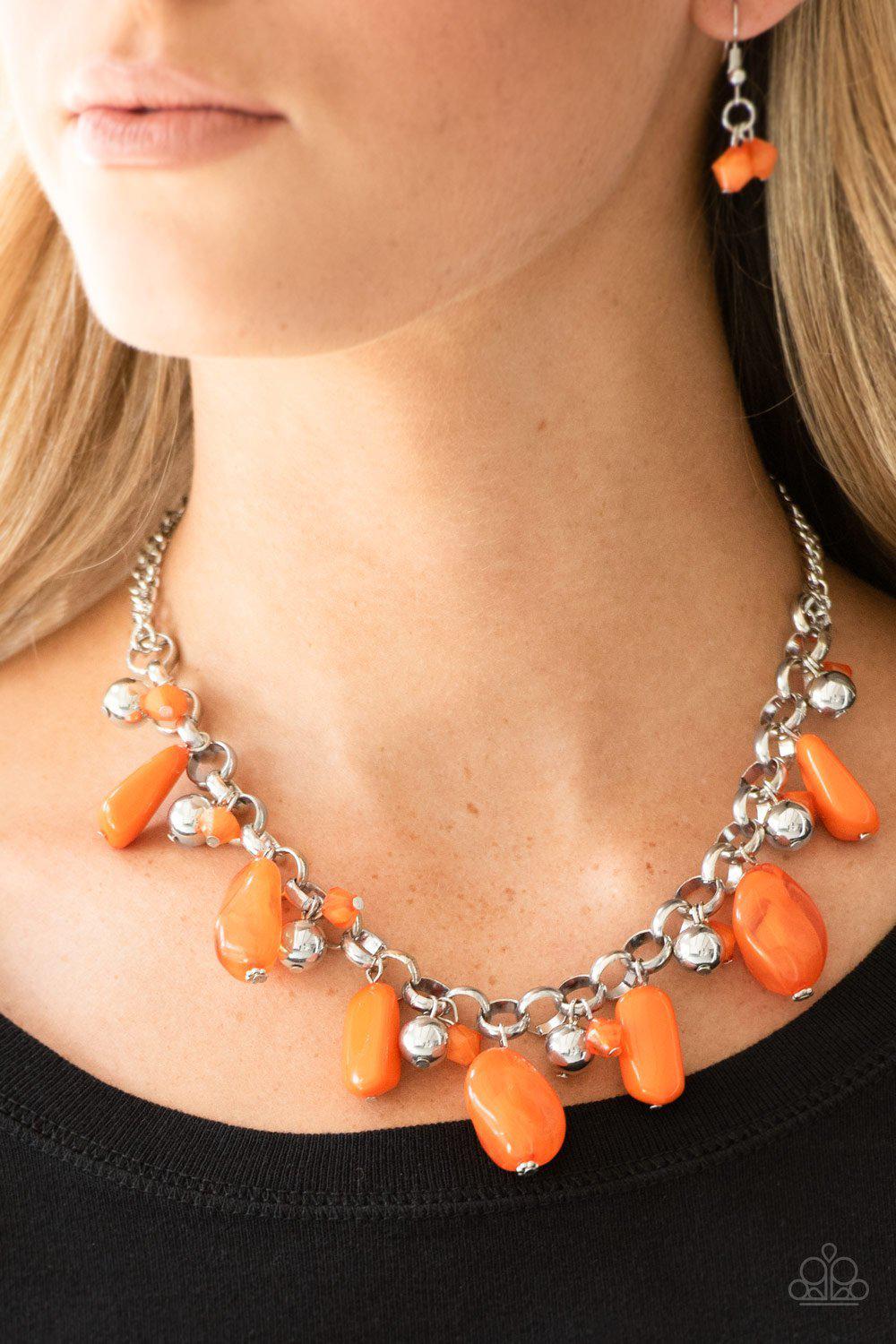 Grand Canyon Grotto Silver and Orange Necklace - Paparazzi Accessories- lightbox - CarasShop.com - Paparazzi Jewelry by Cara Jewels